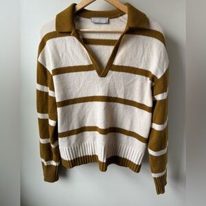 EVERLANE ReCashmere Polo Sweater Striped Johnny Collar Cashmere Preppy Classic M